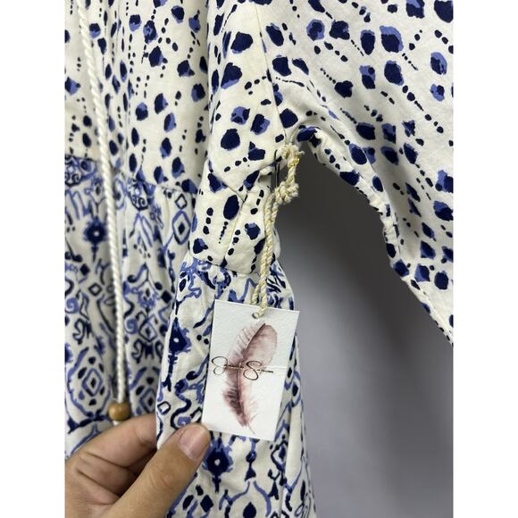 Jessica Simpson Dress Women L Blue 100% Cotton Tiered Babydoll Boho Prairie - Picture 6 of 8